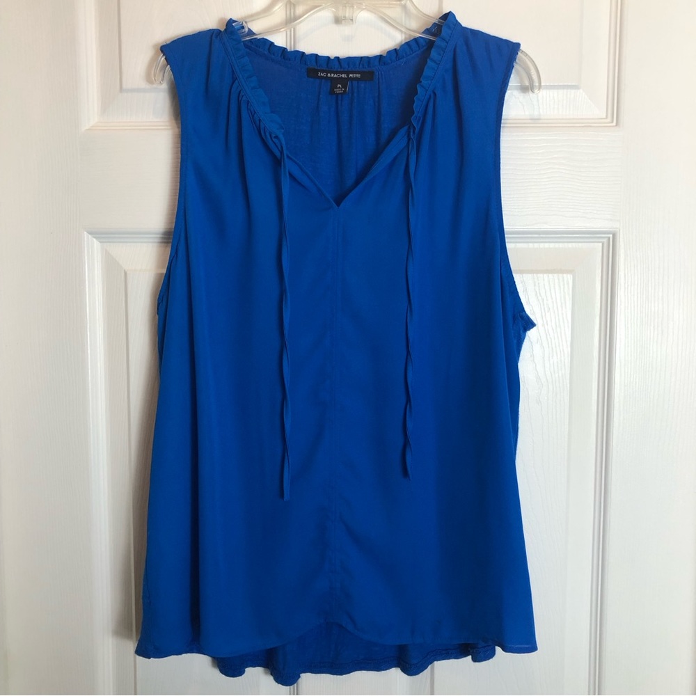 Zac & Rachel Petite Sleeveless Ruffle V-Neck with Tie Blouse  Size PL